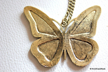 1 x Retro Bronze Tone White Butterfly Pendant 6cm x 5cm
